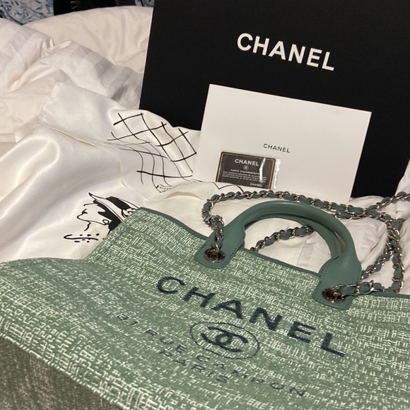 New Chanel canvas large green Bag Mixed Fibers & silver -Tone Metal .. - Picture 15 of 16